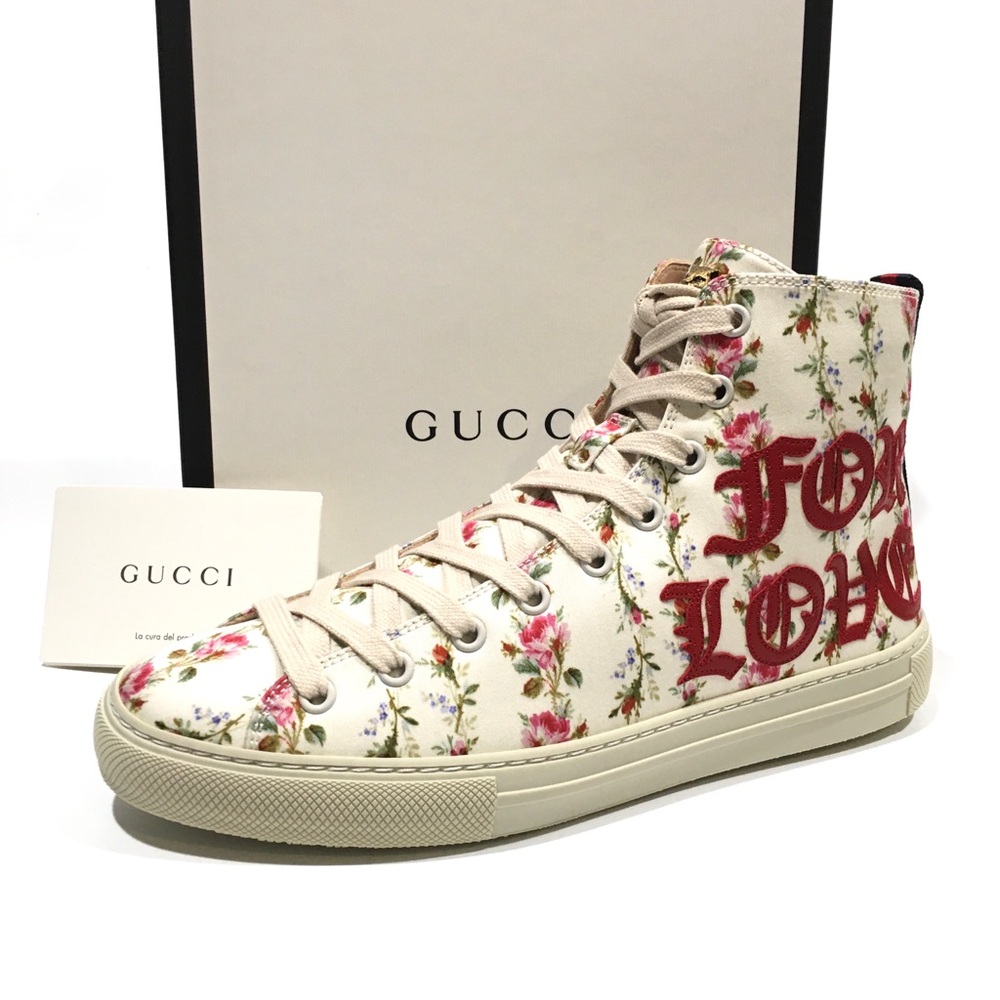 GUCCI 'BLIND FOR LOVE' FLORAL PRINT HIGH TOP SNEAKERS -WOMEN’S US 7 -NEW